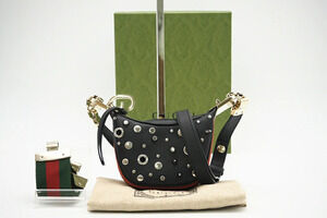 Gucci leather studded shoulder bag Black Gold Silver